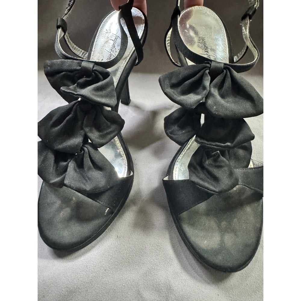 Jacqueline Ferrar Womens Black Satin Triple Bow T-Strap Stiletto‎ Heels Size 7M